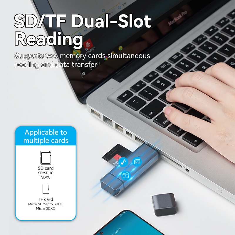 Vention USB 3.0 Tipe C Dual Ports SD + TF Simultaneous Untuk Handphone / tablet / Kamera