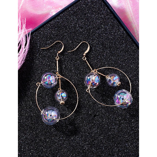 LRC Anting Gantung Sweet Gold Color Balls Shape Design Circular Ring Earrings F22010