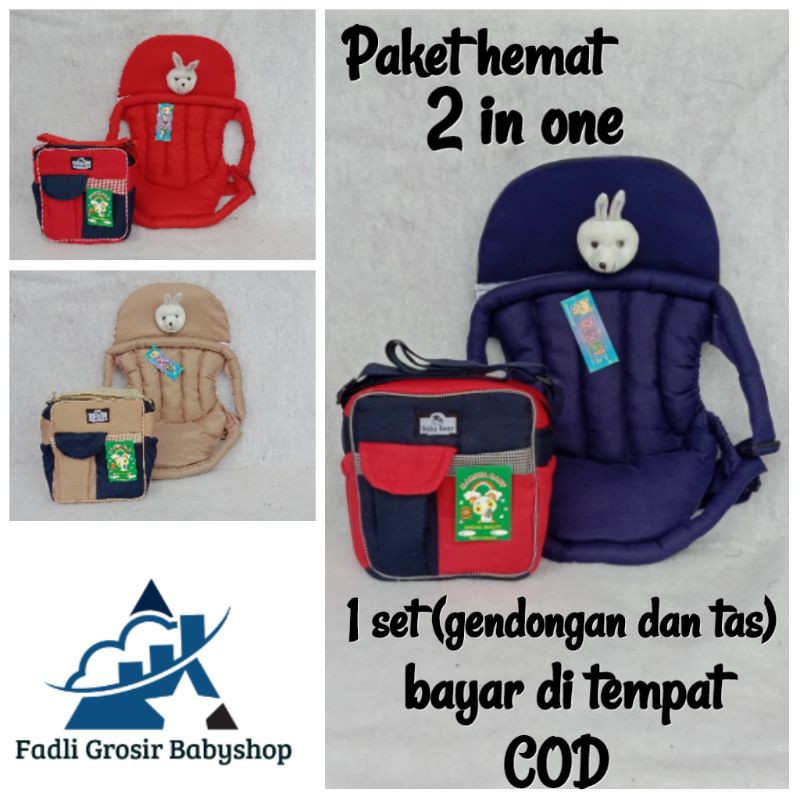 paket hemat gendongan depan bayi boneka dan tas bayi marsya (2 in 1)