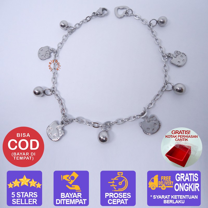 Lovelybutik - Gelang Kaki Titanium Asli Anti Karat Cutie Gelang Kaki Titanium Silver BONUS KOTAK