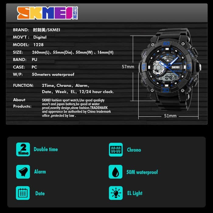 Jam Tangan Pria / SKMEI 1228 Dial Men Quartz Digital / Jam Tangan Analog Digital Sport Original