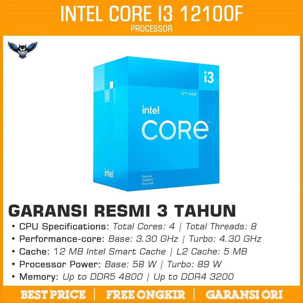 Intel Core i3 12100F Box | 4.3Ghz 4C 8T | GEN 12th LGA1700 Alder Lake