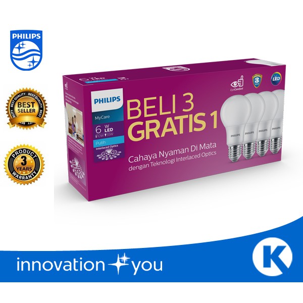 Promo Philips LED pack 6 Watt 6watt Mycare Edition Isi 4