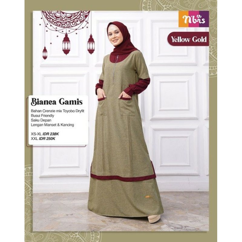 BIANCA GAMIS YELLOW GOLD GREY GAMIS NIBRAS SARIMBIT NIBRAS SARIMBIT BIANCA DRESS LENGAN PANJANG
