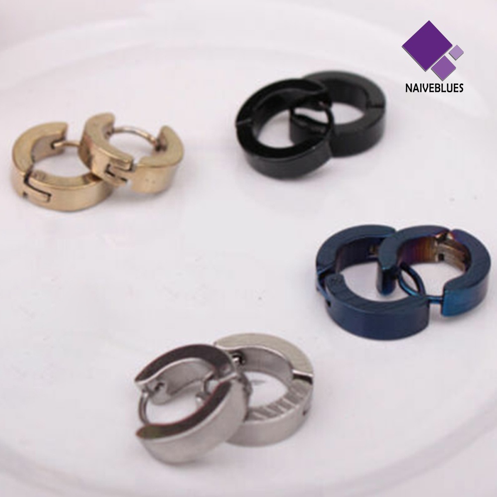 1 Pasang Anting Hoop Huggie Bahan Stainless Untuk Pria