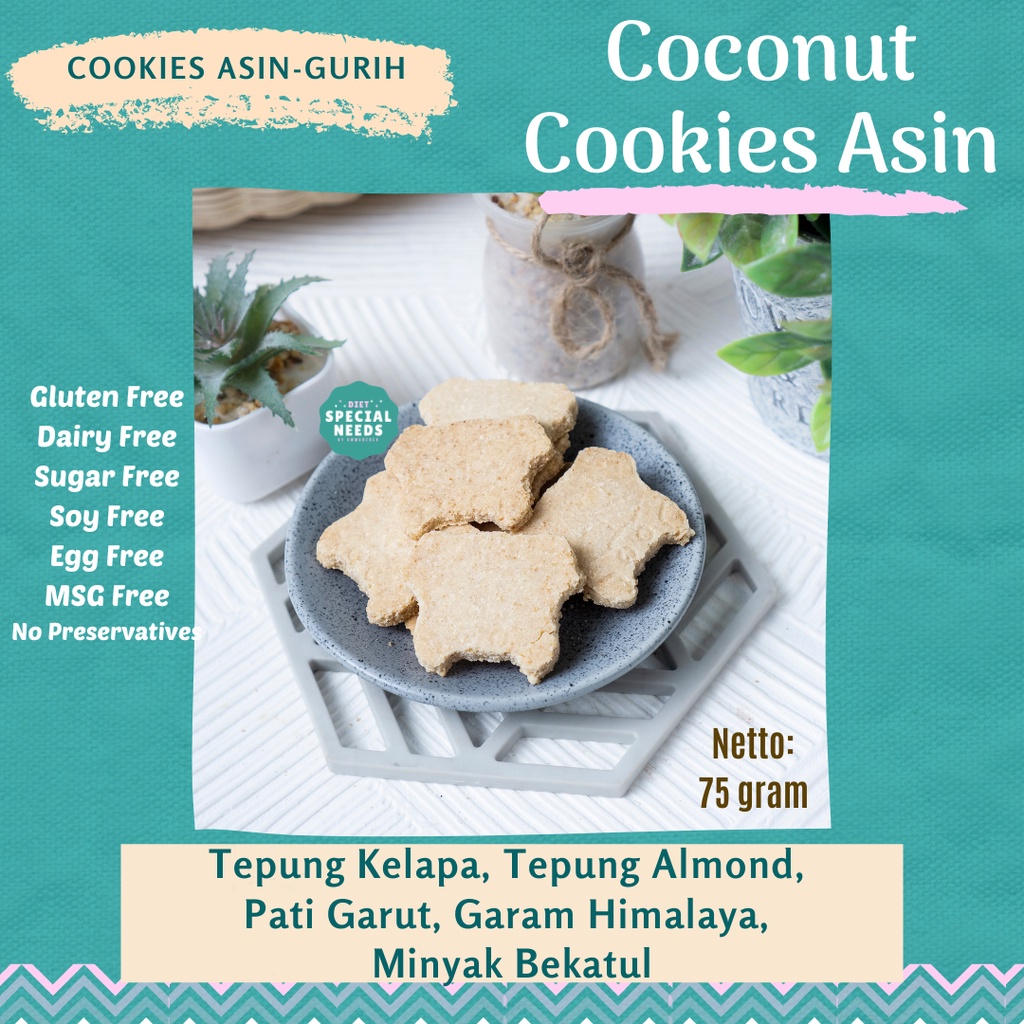 

COCONUT COOKIES ASIN SUGAR FREE Gluten Free Dairy Free Margarine Free Soy Free Tanpa Bahan Pengawet Diet Special Needs
