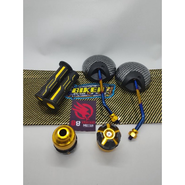 Paket Kulit Jok Karbon Thailand Universal + Handgrip Tulisan Thailand + Spion Honda Scoopy Karbon Twotone + Jalu As Roda Buah Naga