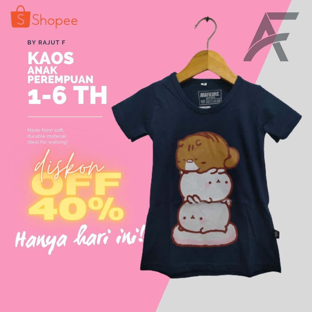 KAOS ANAK PEREMPUAN 1-6 TAHUN MOTIF BEAR