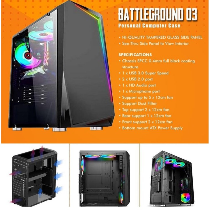 Casing Gaming Simbadda Battleground 03 Tempered Glass Casing Komputer Original PC Gaming Simbadda battleground 03 Computer