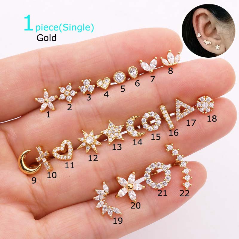 1pc Anting Tindik Tulang Rawan Telinga Bentuk Pinna Helix Bahan Stainless Steel 16g Dengan Zircon