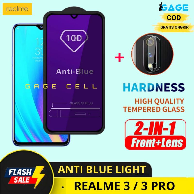 2IN1- TEMPERED GLASS ANTI BLUE LIGHT REALME 3 PRO TG ANTI GORES RADIASI FULL LAYAR REALME 3 3PRO