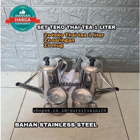 Teko Thai Tea 1 Liter 2 Pcs Set Lengkap / Teko Stainless / Teko Teh