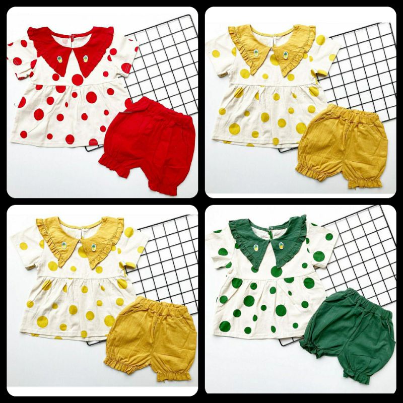 BAJU SETELAN ANAK PEREMPUAN IMPORT POLKA NANAS SUIT