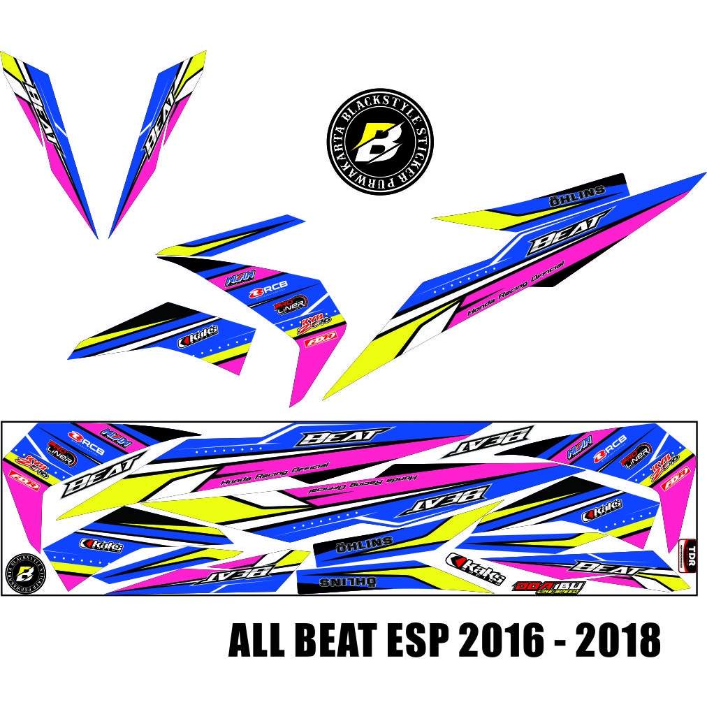 STRIPING/STICKER VARIASI SEMI DECAL MOTOR HONDA BEAT ESP/STREET TAHUN 2016-2018 MOTIF RACING SIMPLE 