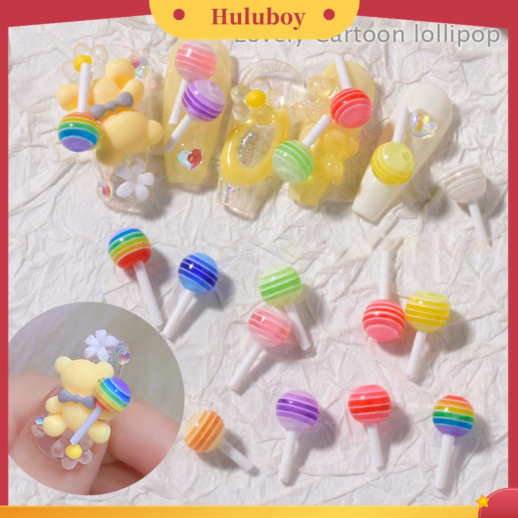 Huluboy Huluboy♡ 5pcs / Set Ornamen Permen Lolipop 3D Bahan Resin Clay Untuk Dekorasi Manicure