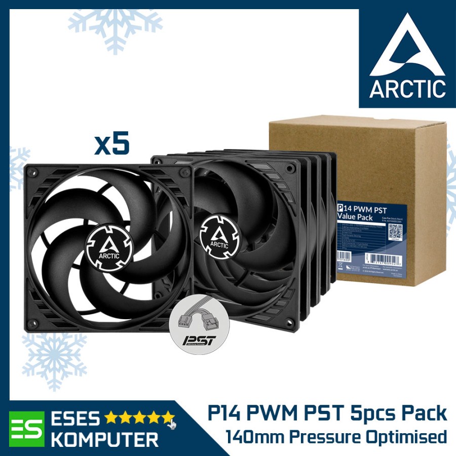 Fan ARCTIC P14 PWM PST - Black - 5pcs Value Pack - 140mm 14cm