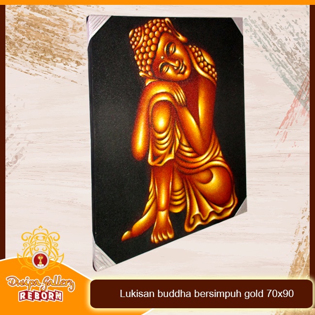 Lukisan Buddha bersimpuh gold 70 X 90