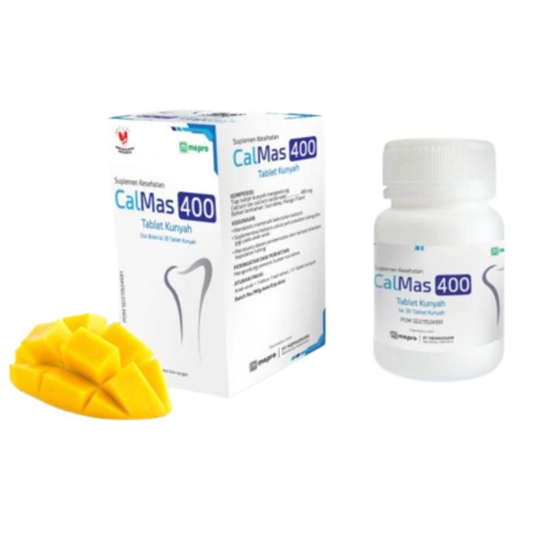 Calmas Tablet 400 mg Isi 30 Tablet Hisap Rasa Mangga / Kalsium Untuk Anak / Vitamin Peninggi Badan /
