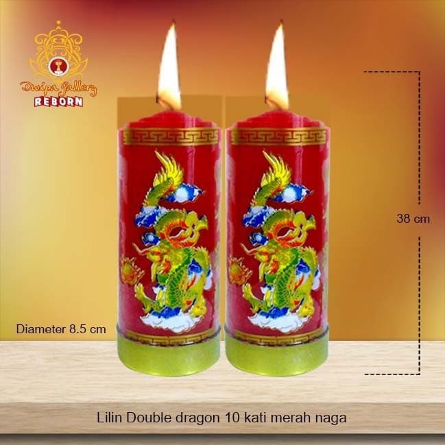 Lilin/Candle Puja Sembahyang Double Dragon 10 Kati Kuning Naga