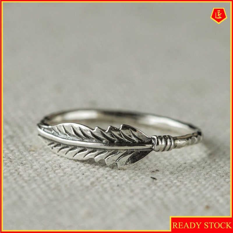 [Ready Stock]Retro Personality 925 Silver Feather Ring Simple