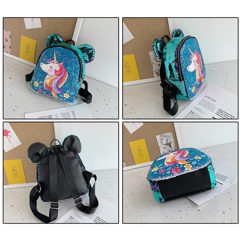 Retaily RY1400 Tas Ransel Anak Sequin Glitter Karakter Unicorn Telinga Beruang