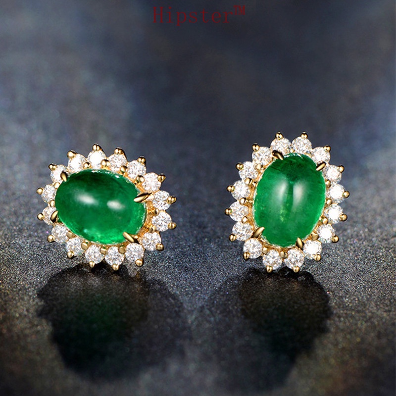 Popular Classic Light Luxury Emerald Full-Jeweled Stud Earrings