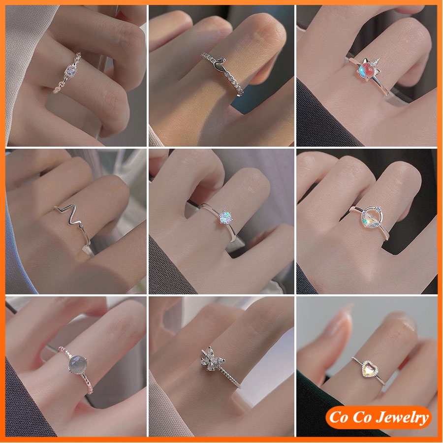 Cincin Model Terbuka Bahan 925 Silver Hias Kristal Zircon Gaya Korea Adjustable Untuk Wanita