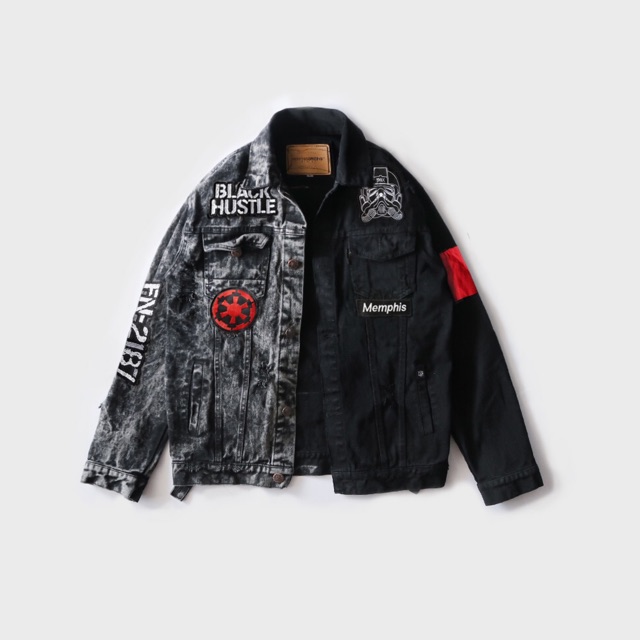 DENIM JACKET (RIPPED) - BLACK HUSTLE