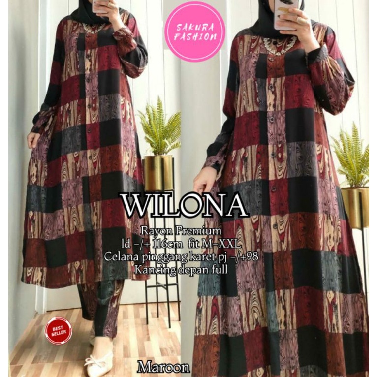 WILONA ONE SET LONG TUNIK JUMBO RAYON PREMIUM ALLSIZE FIT TO XXL