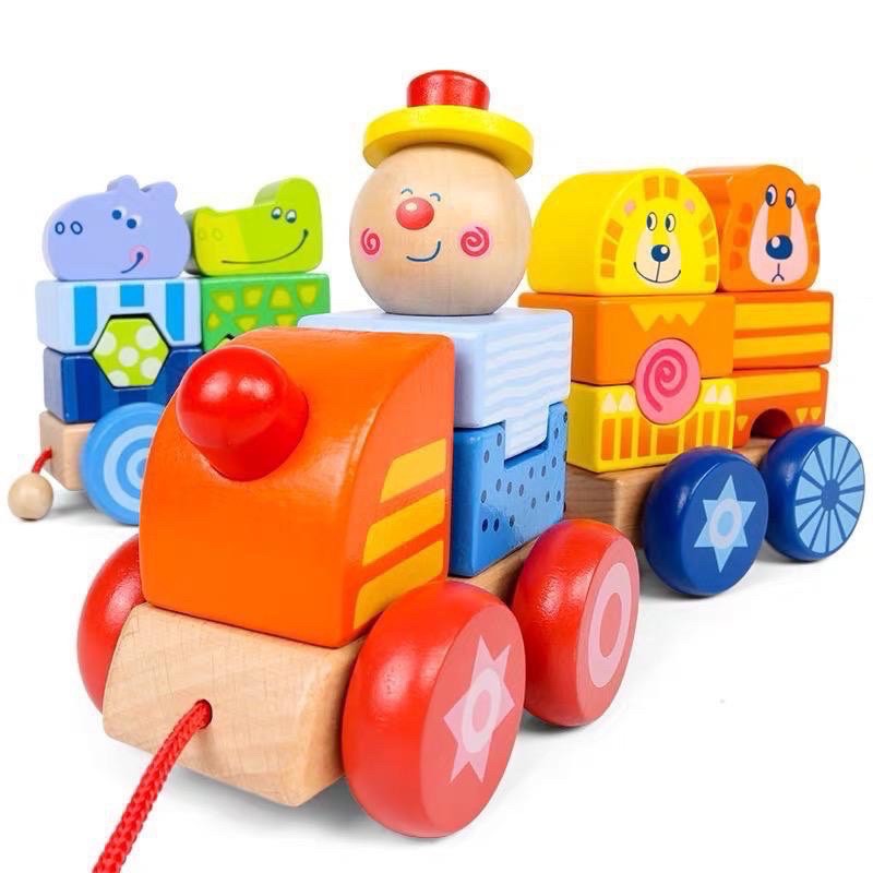 happy circus trains blocks baby bright wooden blocks mainan balok kayu anak- kado anak - hadiah anak