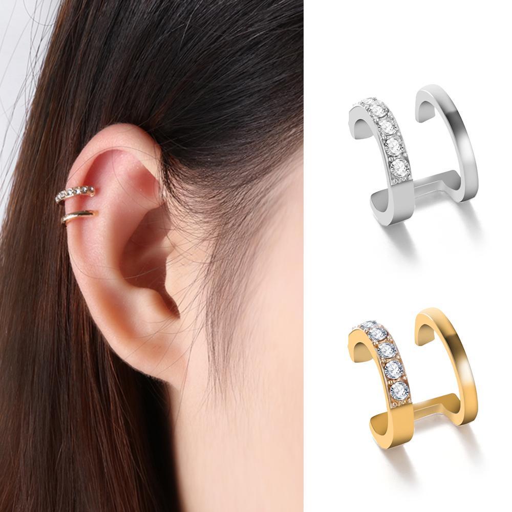 Lily 1/3pcs CZ Cuff Earrings Aksesoris Pesta Tanpa Tindik Double Band Ear Cuff