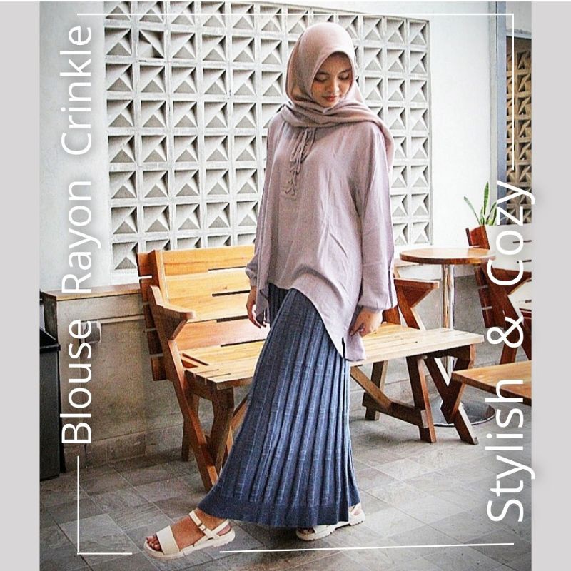 Atasan Wanita Lengan Panjang Rayon Crinkle