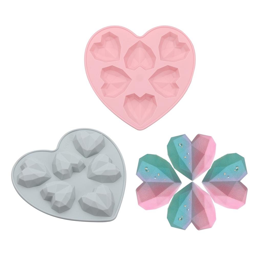 Solighter Berlian Bentuk Hati Cetakan Silikon Pernikahan Valentine Dekorasi Kue Fondant Gula Puding Sabun Baking Pan Mold