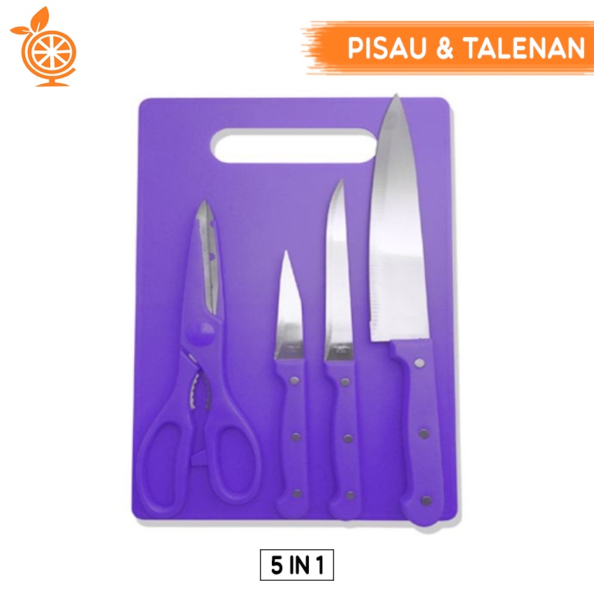 Pisau Set Talenan 5In1 Pisau lengkap Dengan Gunting Harga Import Anti Karat Pisau Multifungsi - DR88