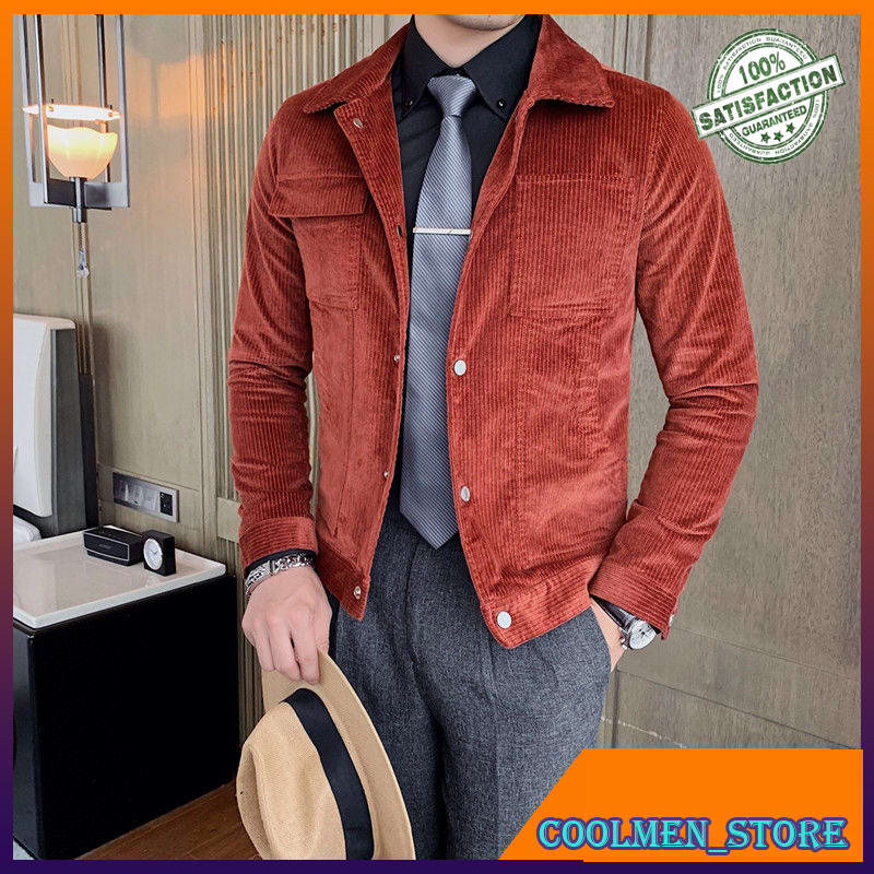 Jaket Pria Kasual Premium Impor Retro Corduroy Jacket Men 2020 Autumn Winter Veste Homme Marque De