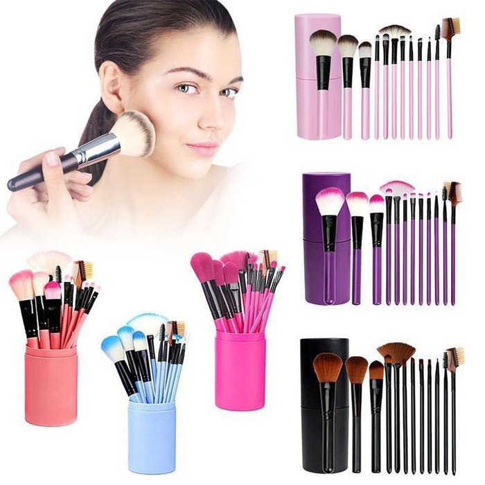 Kuas Rias Make Up 12 Pcs Kuas Make Up Foundation Brush Free Tabung Love Brush Set Tube