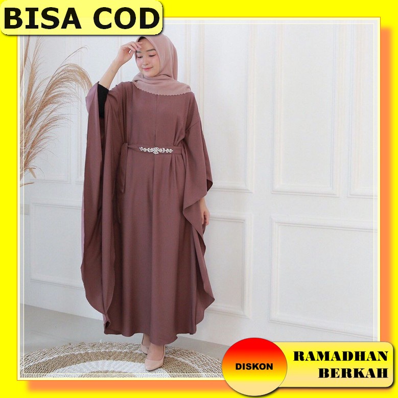 Kaftan Gamis Wanita Kelelawar Terbaru 2021 Elegan Kalong Modern Muslim Model Sekarang Lebaran Elin K