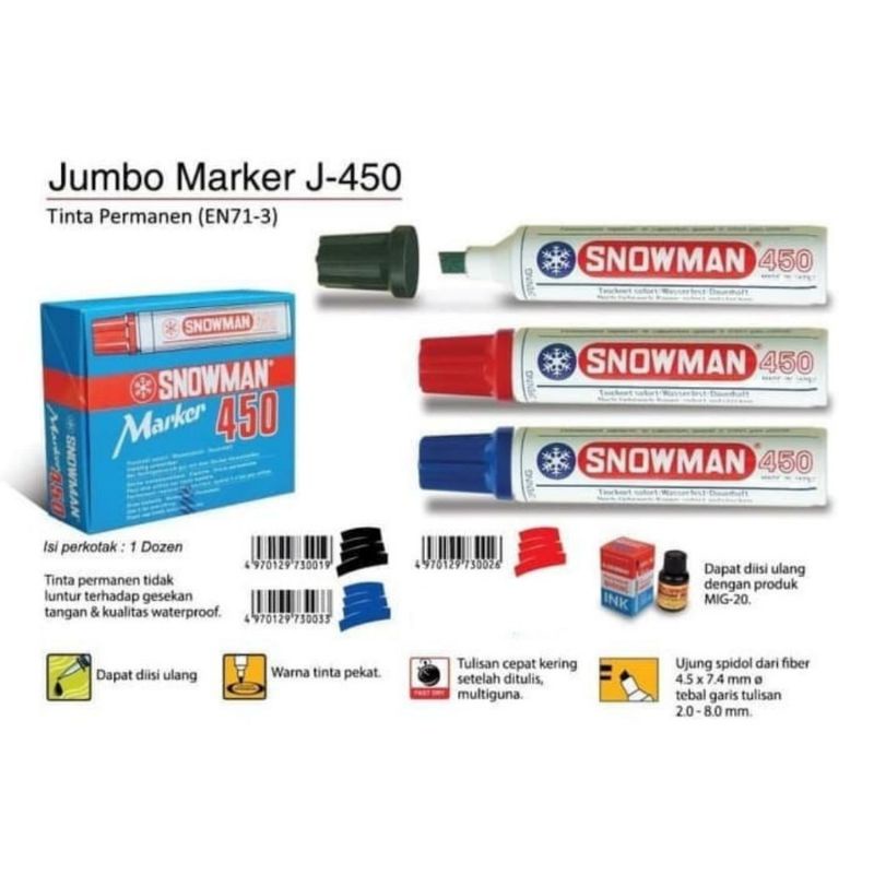 

COD alat tulis stationery Spidol / Marker Snowman Jumbo J-500 / (1pcs)