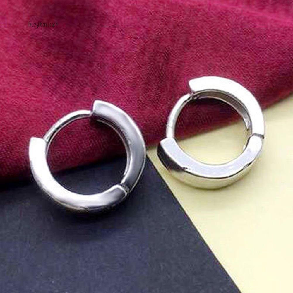 Anting Bulat huggie Lapis Silver untuk Pria / Wanita