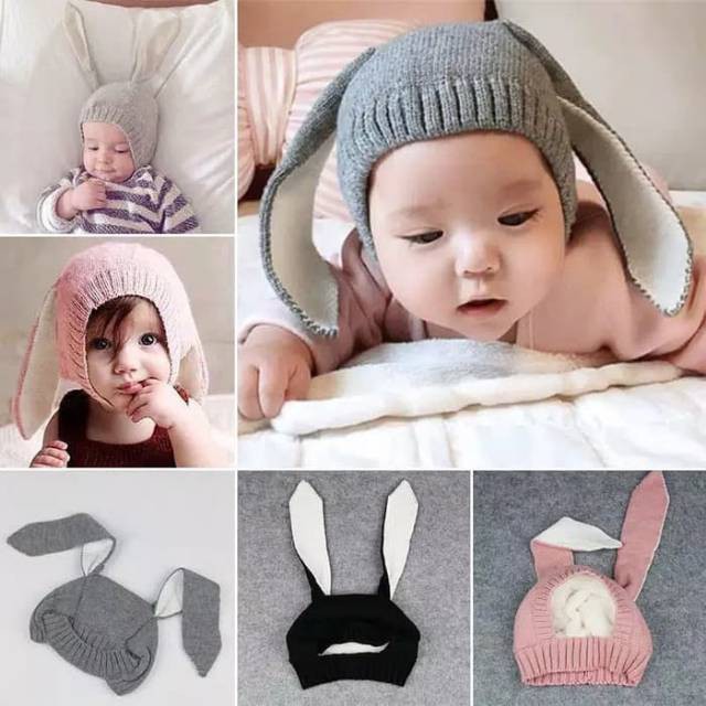 Topi Kupluk Anak Import Telinga Kelinci - Kupluk Bayi Telinga Kelinci -Kupluk Rajut Bayi Anak SALE