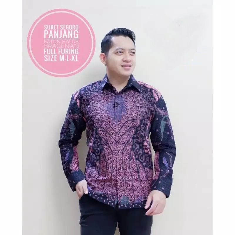 BAJU BATIK PRIA FULL FURING KATUN HALUS ASLI SRAGENAN SOLO / KEMEJA BATIK PRIA SRAGENAN SOLO LENGAN PANJANG LAPIS FURING / BATIK ORI SOLO PREMIUM