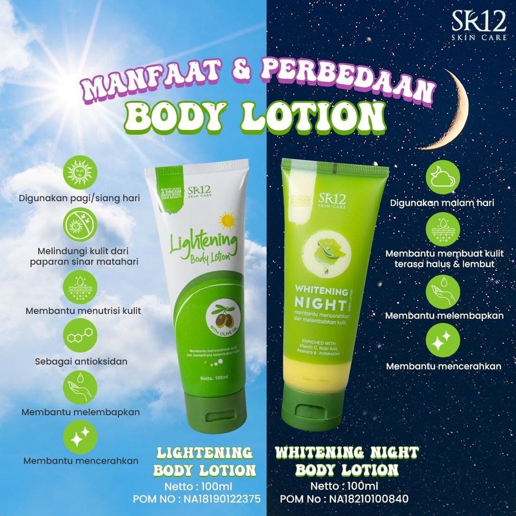 Lightening Whitening Body Lotion SR12 - Body Lotion Pemutih Pencerah Kulit - Anti UV SPF 30++ BPOM - Isi 100ml