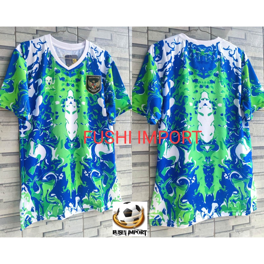 Jersey Baju Bola Timnas Indonesia Pre-Match White Green Shirt New 2022 2023 Grade Ori