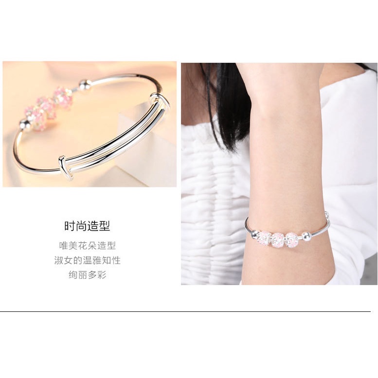 Gelang Bahan Sterling Silver S925 Desain Bunga Sakura Hati Angsa Aksen Mutiara Gaya Korea Untuk Wanita