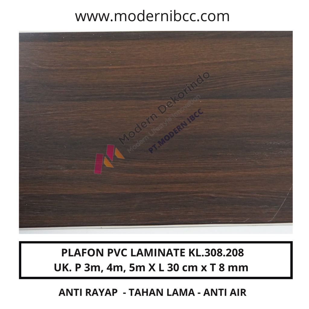 Plafon PVC Laminate Lebar 30 cm KL.308.208 Dekorasi Atap Rumah Modern Motif Kayu