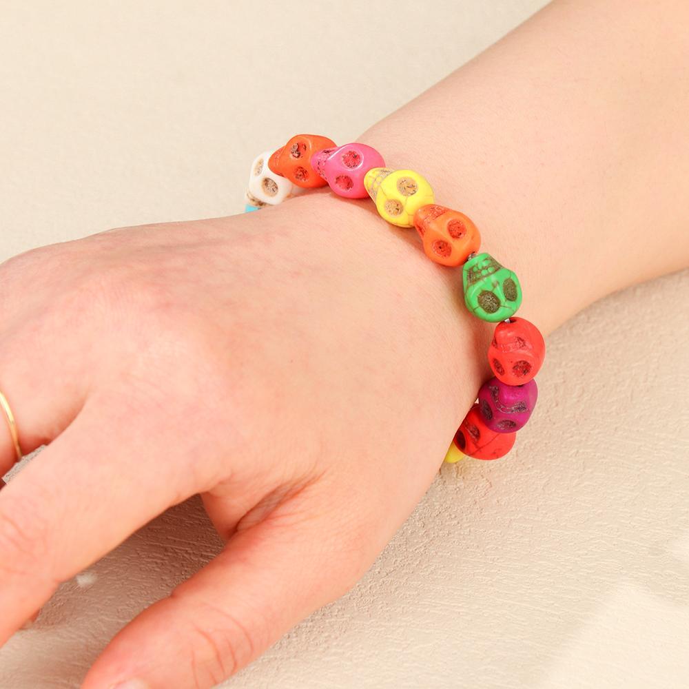 Lily Skull Stone Bangle Retro Vintage Warna-Warni Gothic Pasangan Gelang