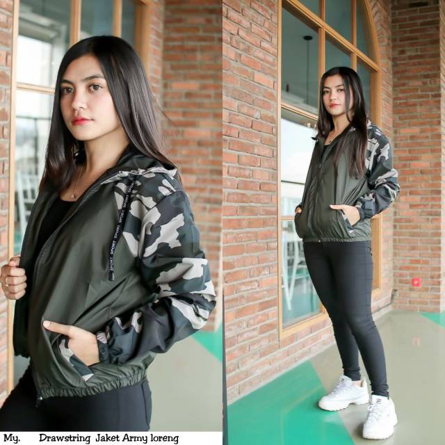 Drawstring JAKET ARMY LORENG / JAKET WANITA/ ATASAN WANITA