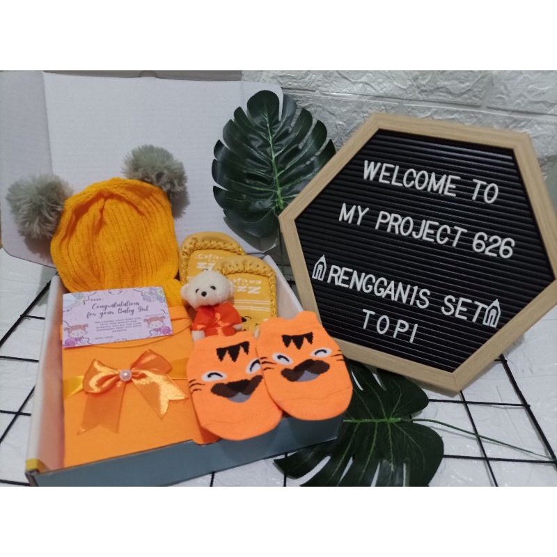 RENGGANIS SET | BABY HAMPERS BAYI GIFT KADO SET | PAKET LAHIRAN BAYI LAKI - LAKI PEREMPUAN UNISEX-Kupluk Orange