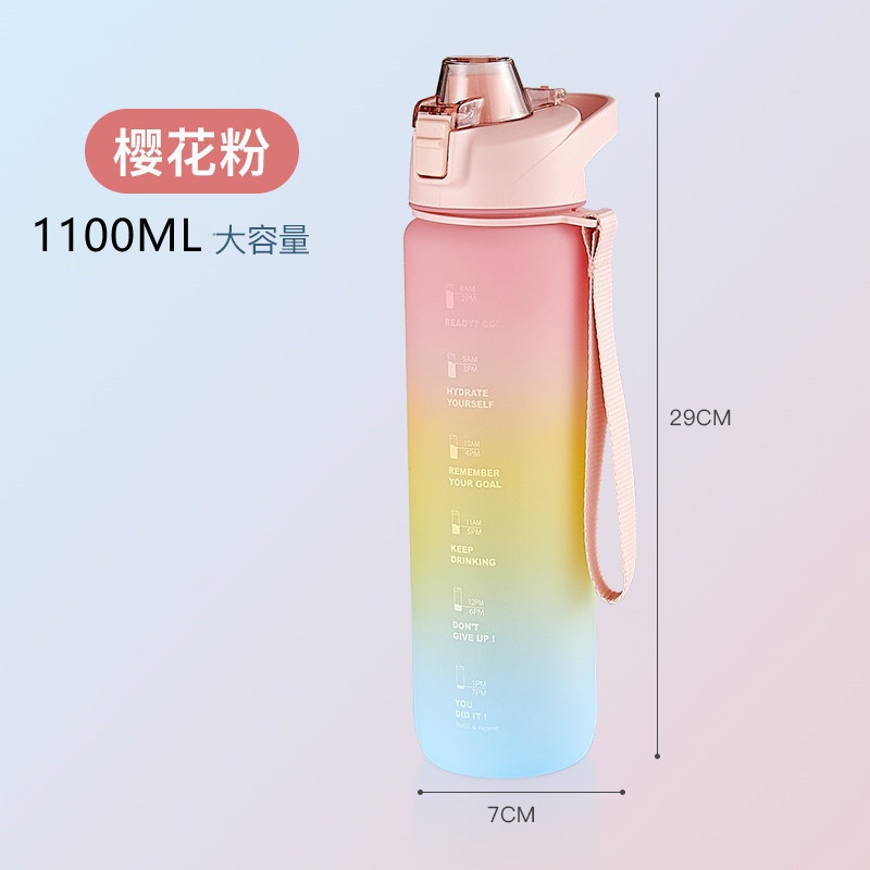 Botol Minum Motivasi 1 liter Tutup Flip Drink Reminder Botol Minum Tumbler Olahraga Sport Unik 1 liter-pink2