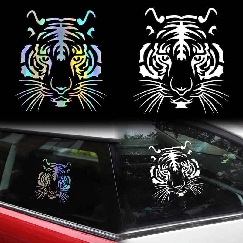 Stiker Reflektif Motif Kepala Harimau Ukuran 14x15cm Untuk Dekorasi Body Belakang Mobil